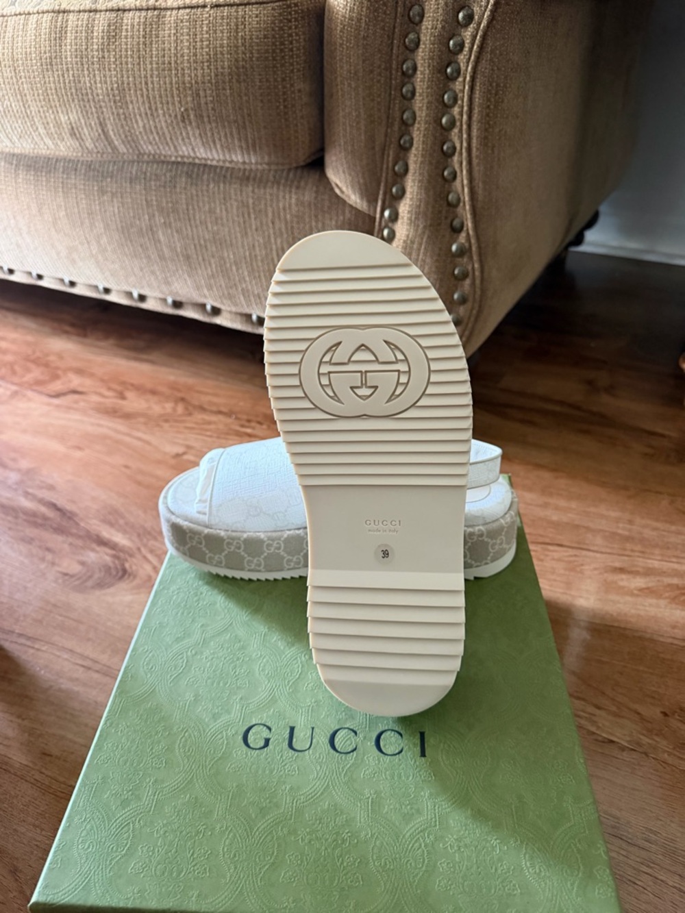 Gucci Cream Monogram Platform Slingback Sandal - Picture 6 of 8
